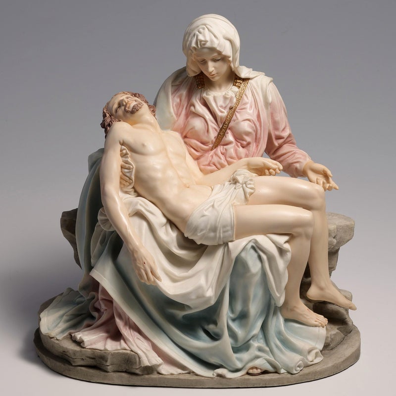 US 10.63 Inch Pieta and Michelangelo Decorative Figurine, Pink and Blue - Image 5